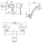 A-0712-300 ก๊อกผสมยืนอาบแบบติดผนัง พร้อมชุดฝักบัว รุ่น Neo Modern