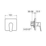 FFAS0922-7T2500BT0 ก๊อกผสมยืนอาบแบบฝังผนัง รุ่น Milano (พร้อม Universal Installation Box) 