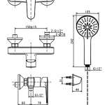 FFASB212-7T1500BT0 ก๊อกผสมยืนอาบแบบติดผนัง รุ่น Codie (พร้อมชุดฝักบัวสายอ่อน)