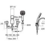 A-6800-700 ก๊อกผสมอ่างอาบน้ำแบบติดขอบอ่าง 4 รู พร้อมชุดฝักบัวสายอ่อน รุ่น IDS 