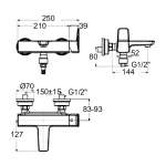 A-6911-200 ก๊อกผสมอ่างอาบน้ำแบบติดผนัง พร้อมชุดฝักบัวสายอ่อน รุ่น Ventuno