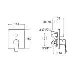 FFAS0921-6T2500BT0 ก๊อกผสมอ่างอาบน้ำและยืนอาบแบบฝังผนัง รุ่น Milano (พร้อม Universal Installation Box) 