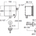 A-8604-000-50 ฟลัชวาล์วอัตโนมัติ สำหรับโถปัสสาวะชาย รุ่น Sense Flow (ใช้แบตเตอรี่)