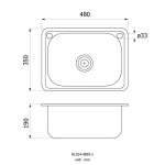 HLS14-4835-1 ชุดอ่างล้างจานสเตนเลส 1 หลุม แบบไม่มีที่พักจาน ขนาด 480 x 350 x 190 mm.พร้อมสะดืออ่างและท่อย่น