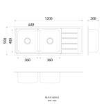 HLS14-12050-2 ชุดอ่างล้างจานสเตนเลส 2 หลุม แบบมีที่พักจาน ขนาด 500 x 1200 x 200 mm.พร้อมสะดืออ่างและท่อย่น