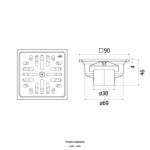 FUVHU-W002DS ตะแกรงกันกลิ่นทรงสี่เหลี่ยม 3.5" ฝาเหลี่ยมท่อขนาด 1.5" อัตราการระบายน้ำ 14 ลิตร/นาที